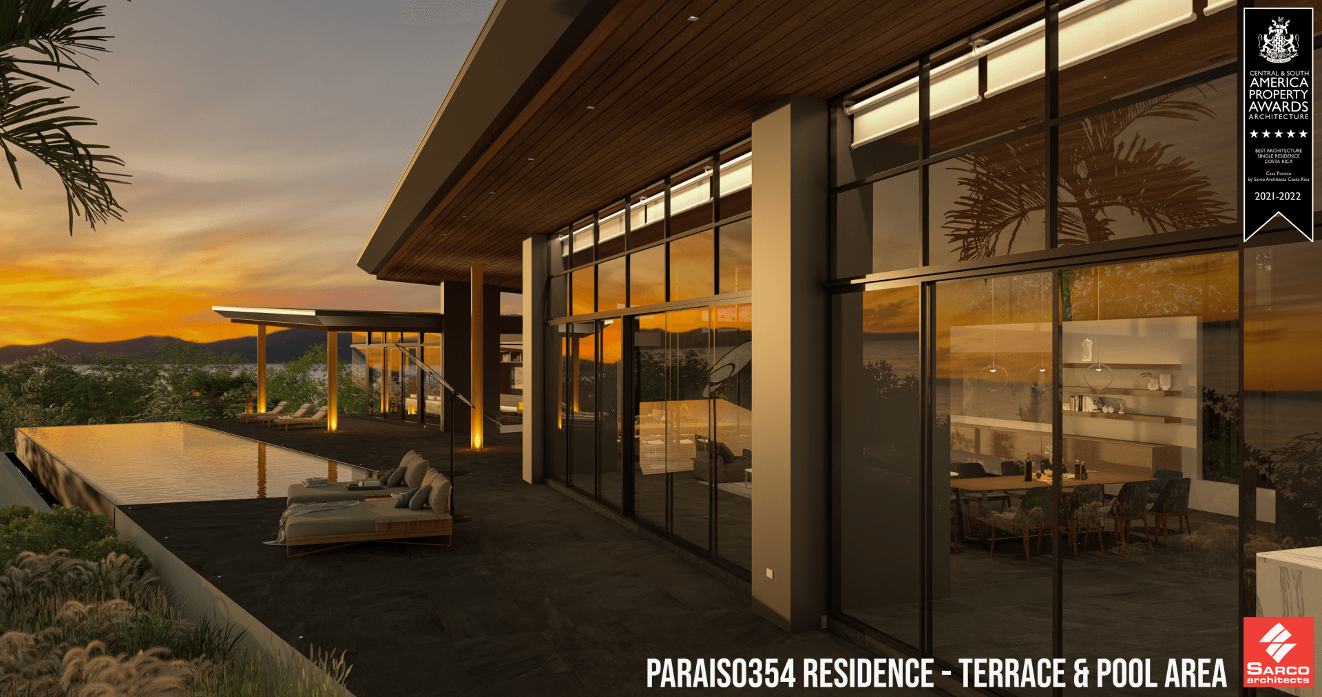 an artist 's impression of a house with a pool area