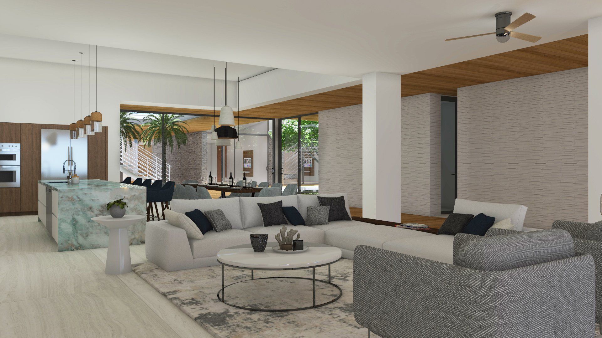 a living room with a couch , chairs , and a coffee table .