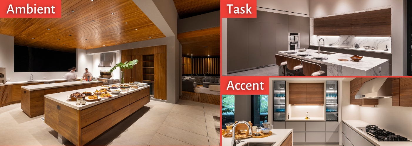 A picture of a kitchen with a wooden ceiling and a picture of a kitchen with a wooden accent.