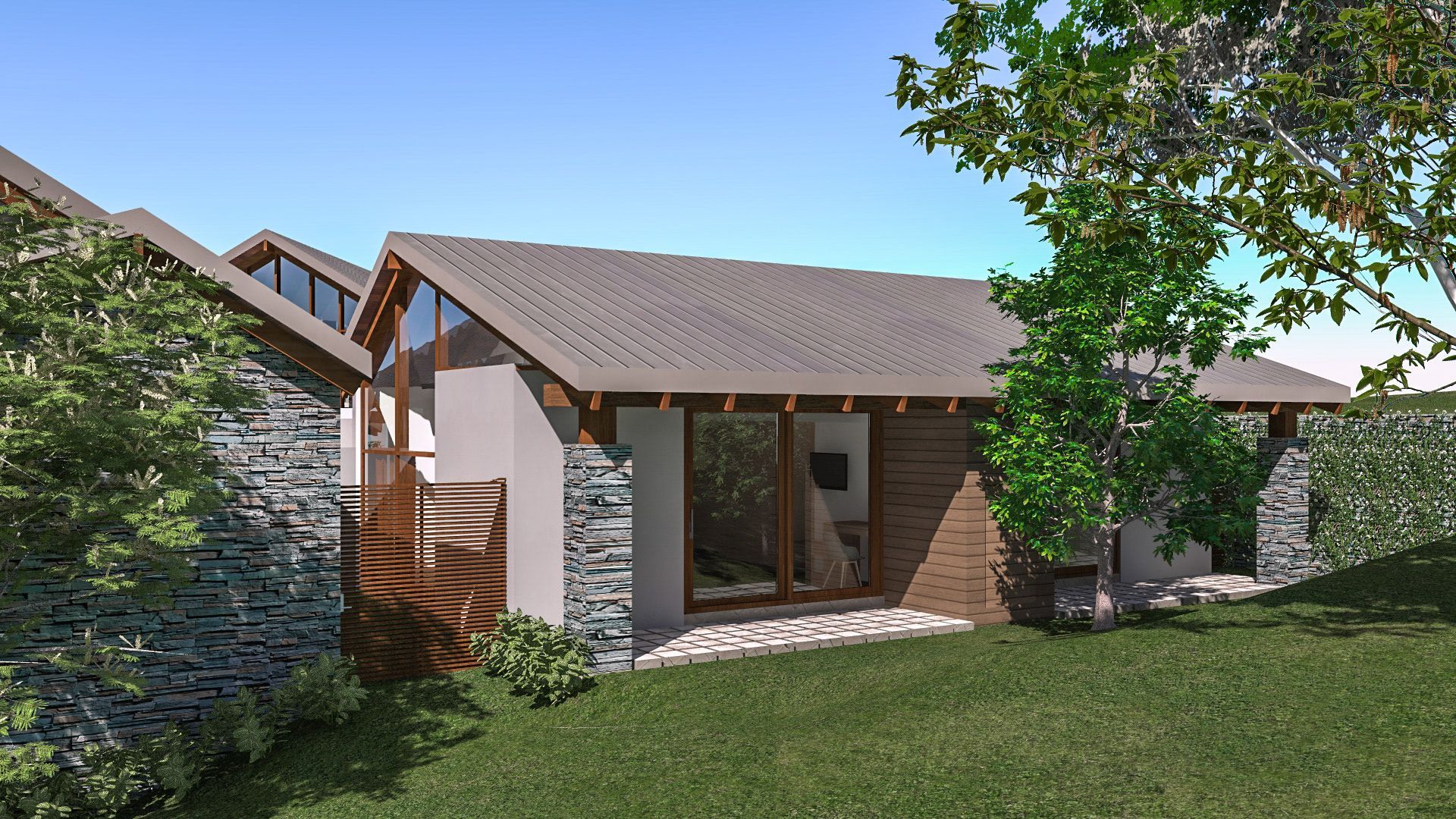 an artist 's impression of a house with a gray roof