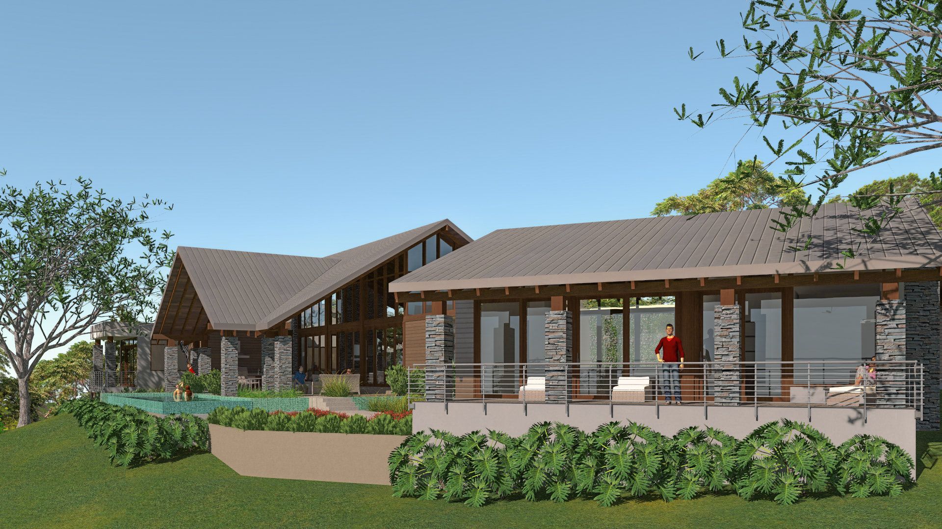 an artist 's impression of a house with a large porch