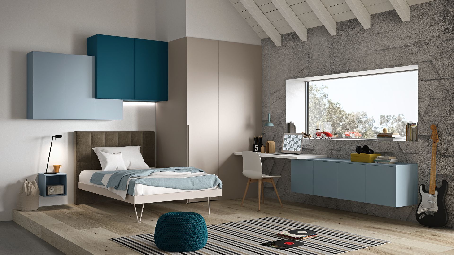 letto alla francese con scrivania e armadio