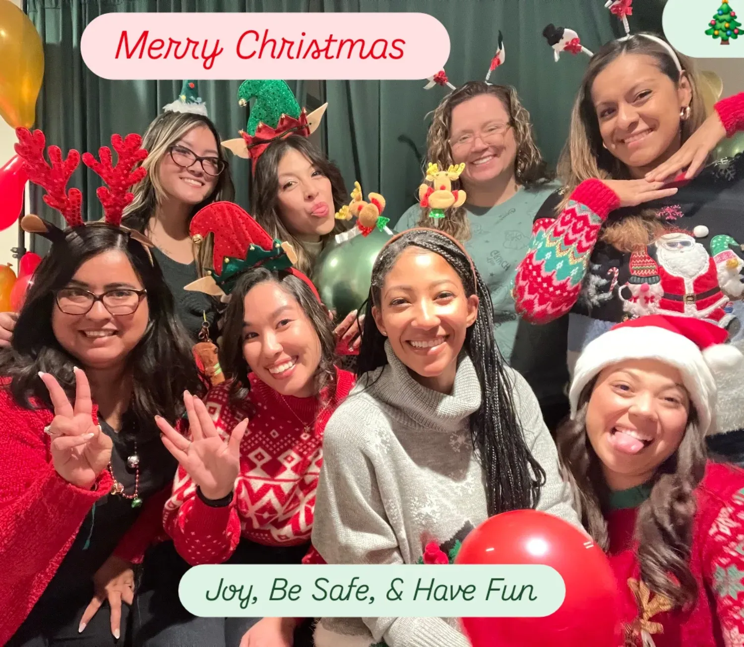A group of women are posing for a christmas photo.