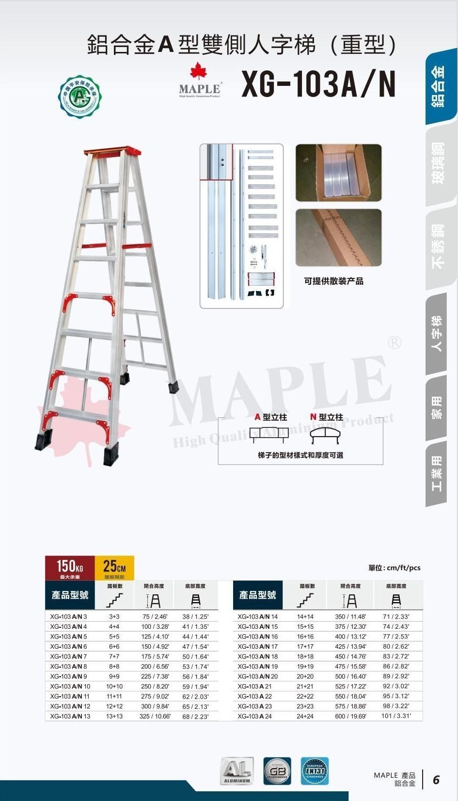 鋁合金A型雙側人字梯(重型)
