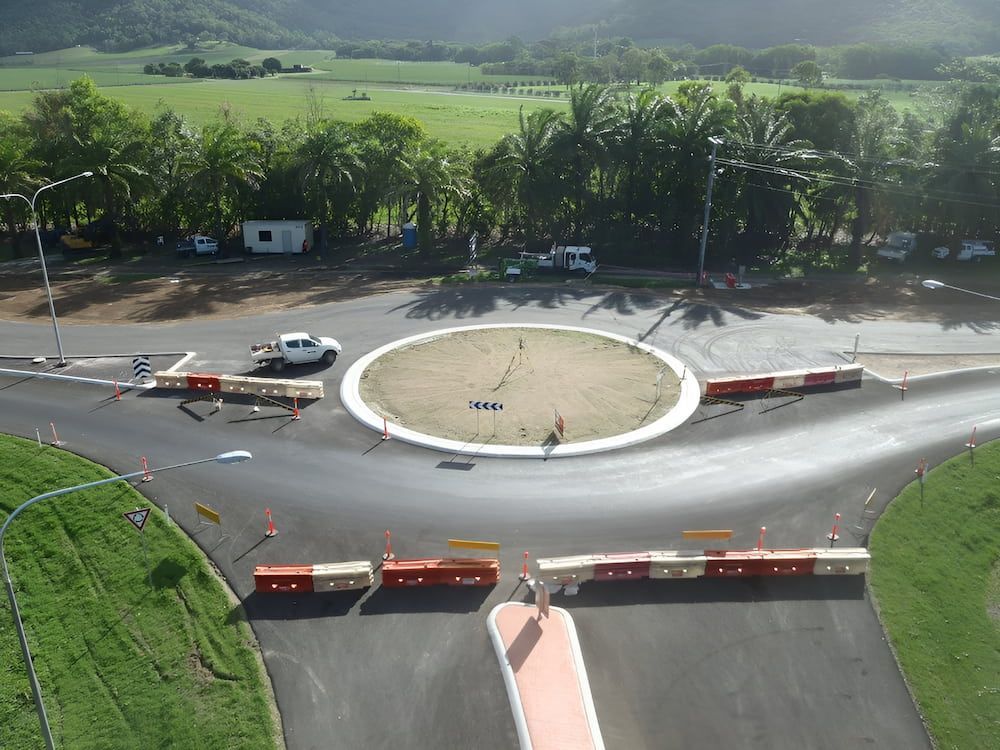 An Aerial View Of A Roundabout In The Middle Of A Road — S & K Raw Materials & Earthmoving in Atherton, QLD