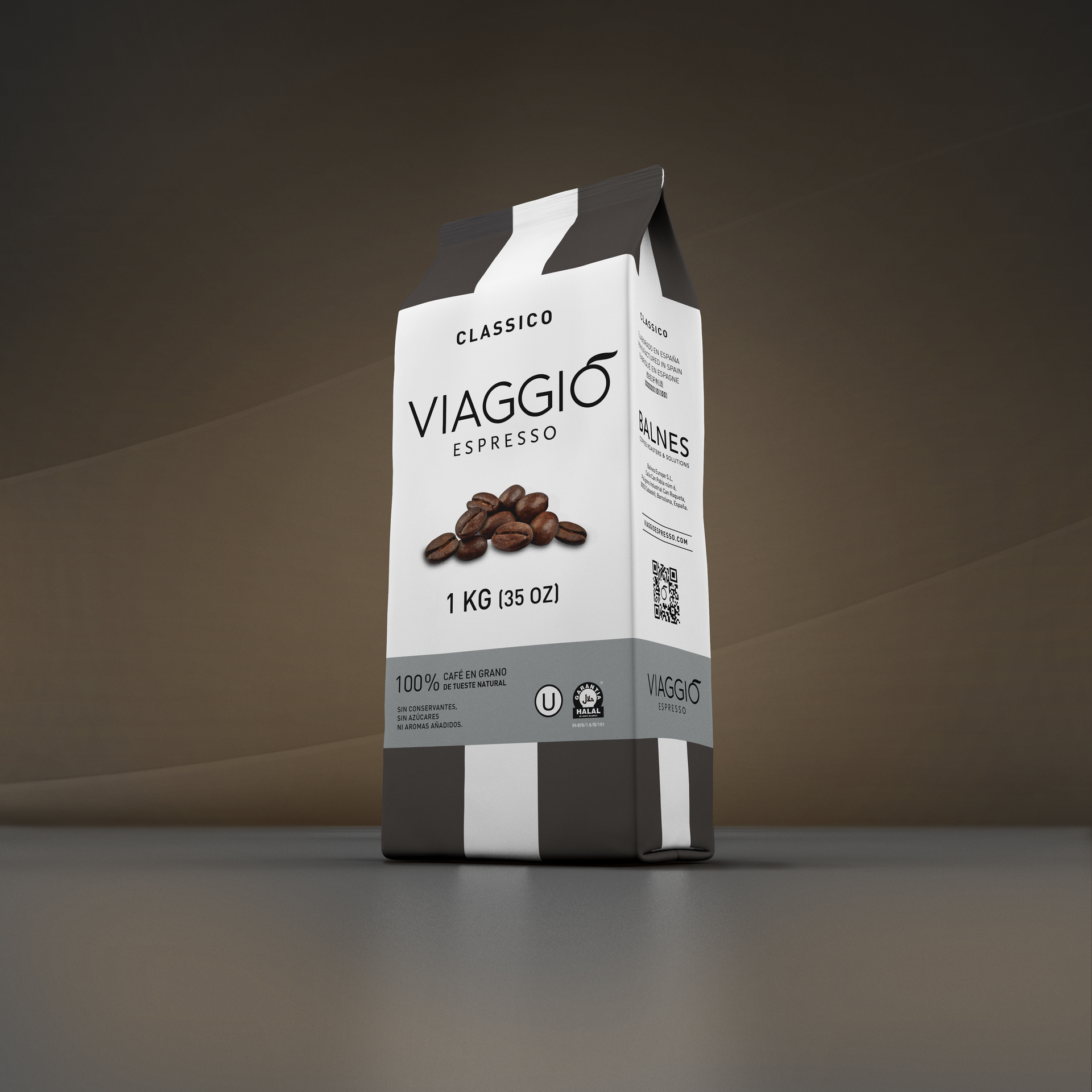 Una bolsa de granos de café Viaggio Espresso sobre una mesa.