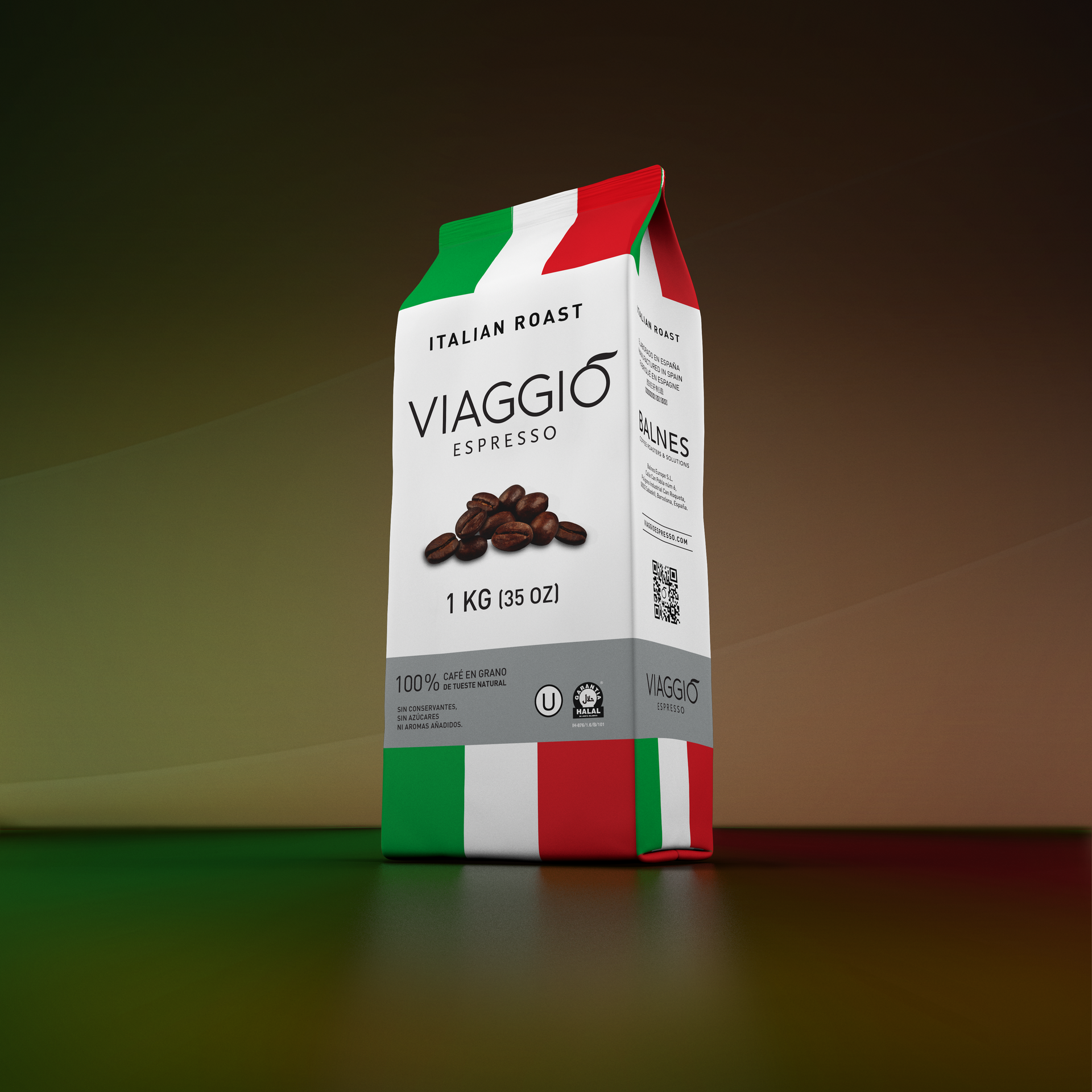 Una bolsa de granos de café tostado italiano Viaggio