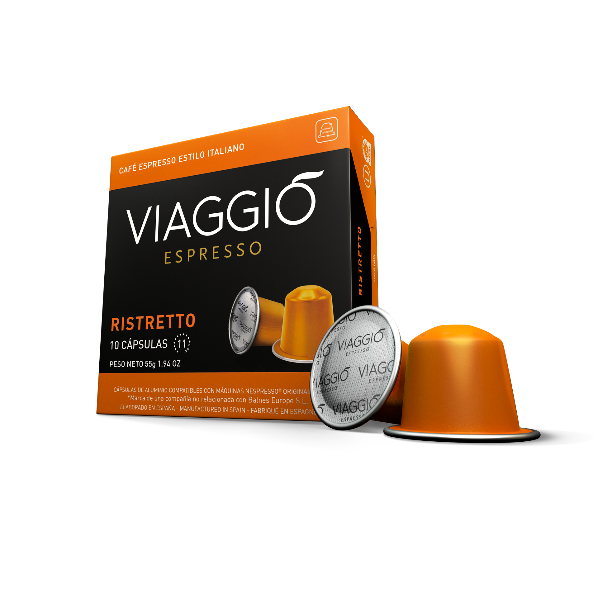 Una caja de cápsulas de café espresso ristretto de viaje.