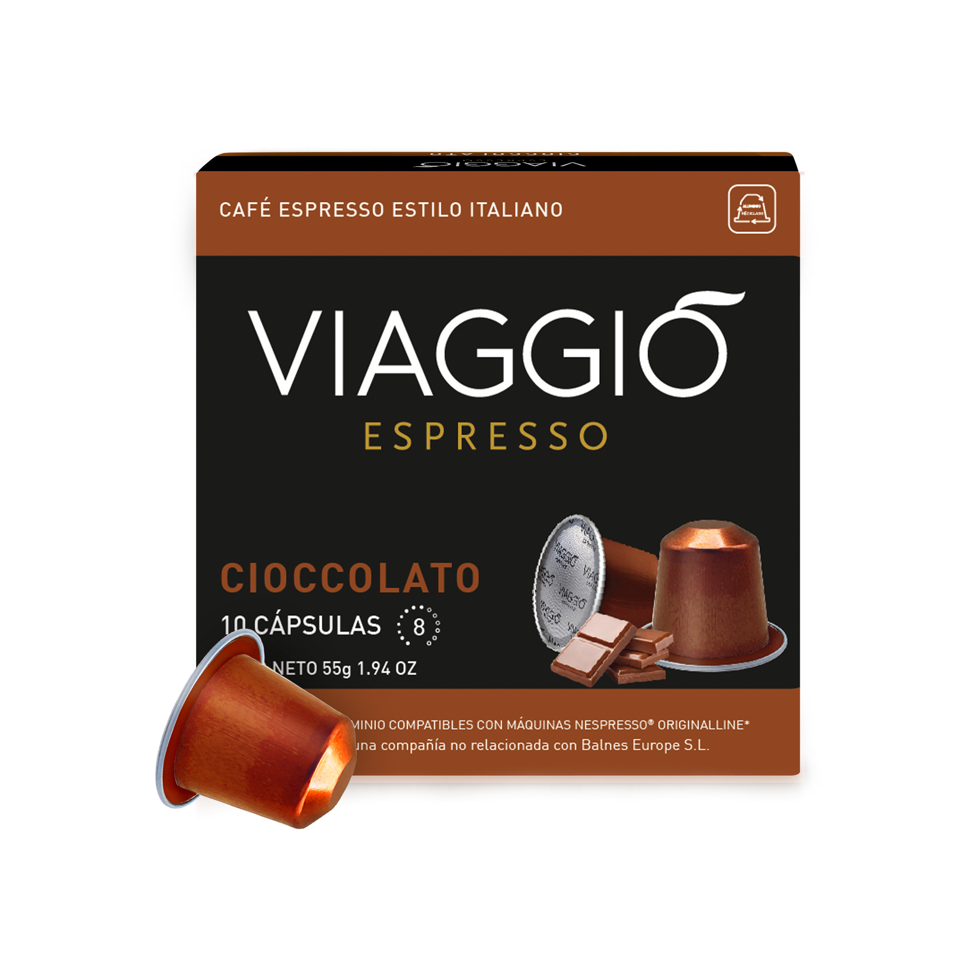 Una caja de cápsulas de café espresso de viaje con chocolate.