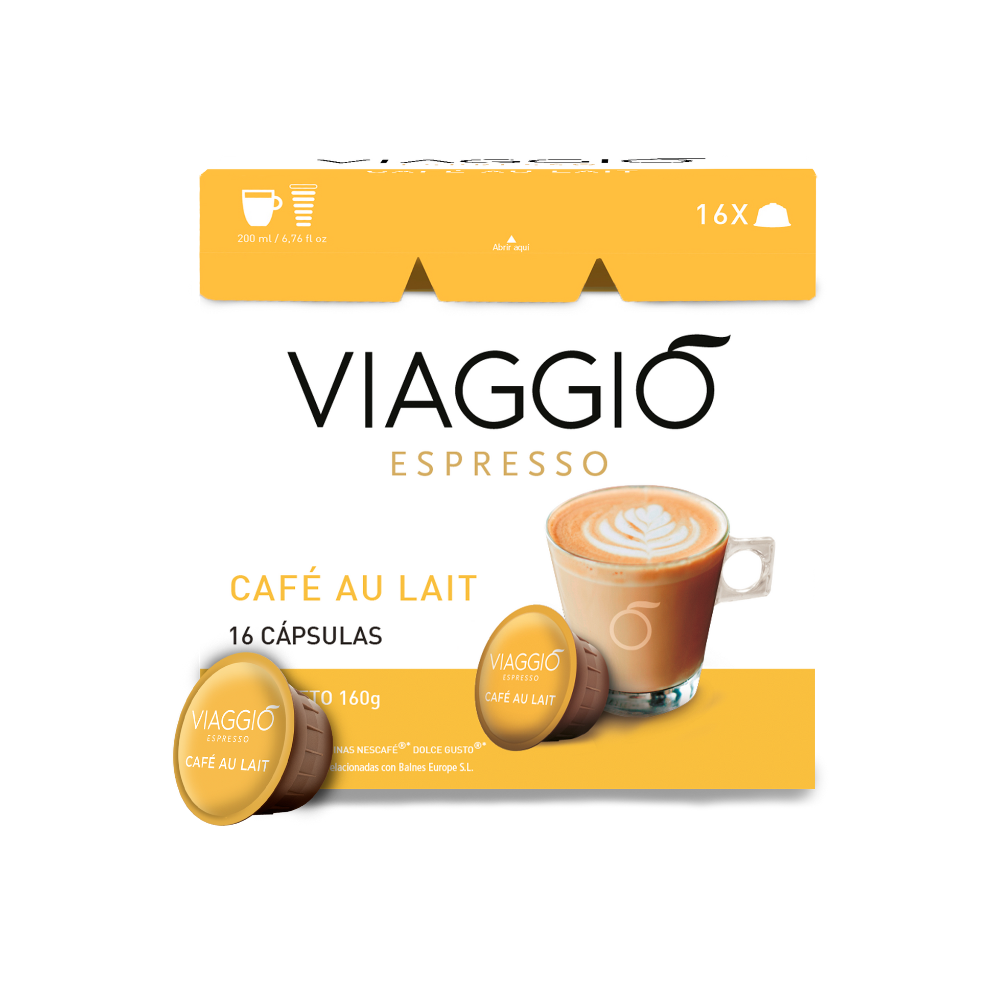 Una caja de cápsulas de café expreso con leche de viaje.