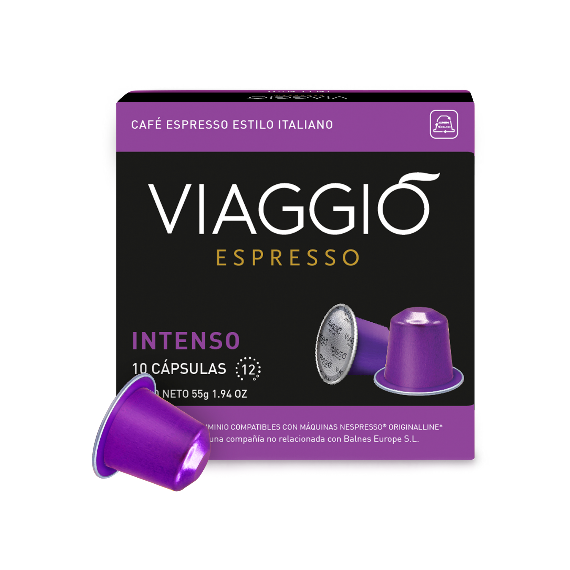 Una caja de cápsulas de café espresso intenso de viaje.