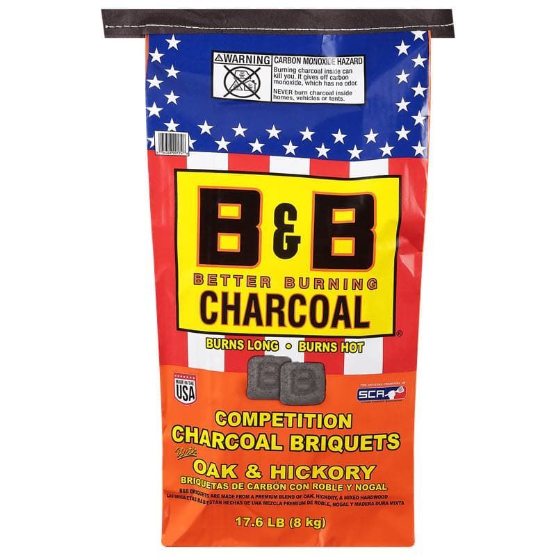 A bag of 17.6lb B&B charcoal briquets