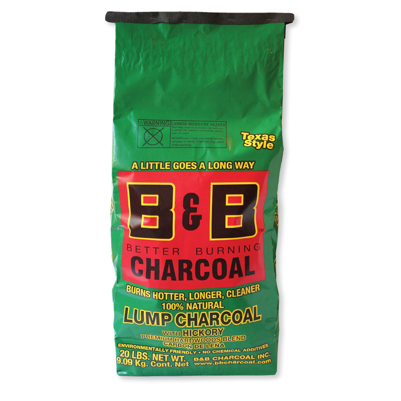 Bag of B&B 20lb Hickory Lump Charcoal