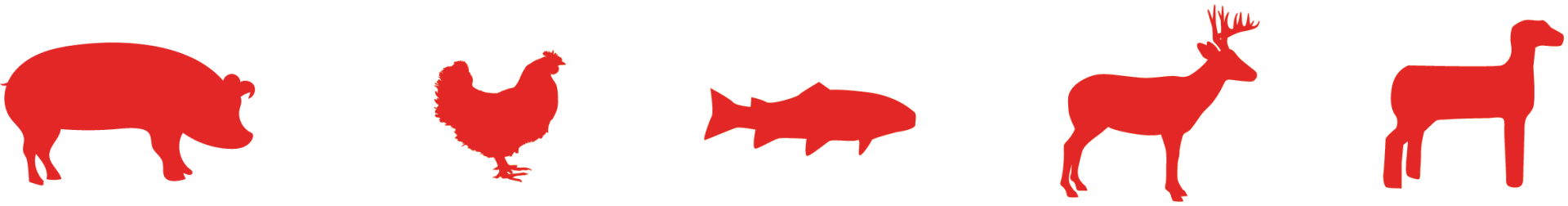 Apple pellet food pairings, including icons of a pig, chicken, fish, deer & lamb