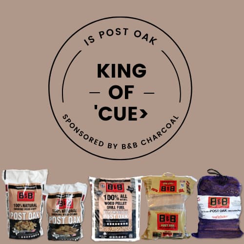 Bags of all B&B Post Oak products with header Is Post Oak the King of 'Cue?