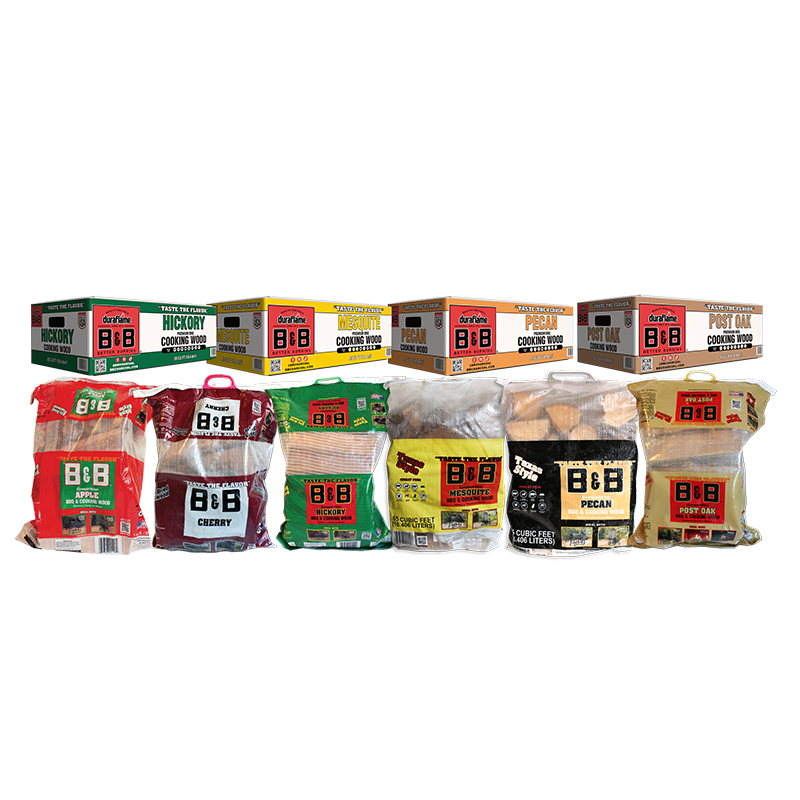 Bags of assorted B&B BBQ and Cooking Wood