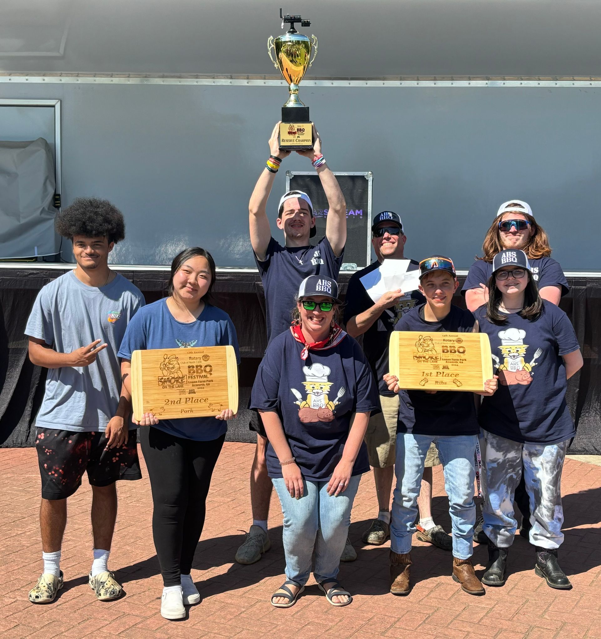 Team B&B Future All Stars team members and pitmasters of the Apalachee High School Bar-B-Cats bbq team