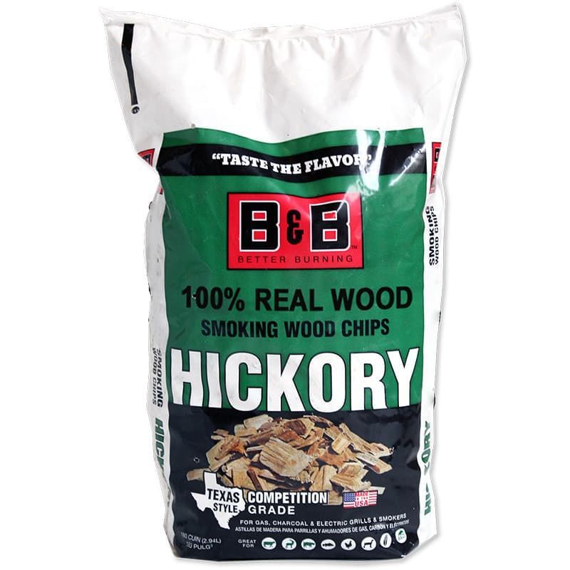 180 cubic inch bag of B&B Hickory Smoking Wood Chips, hickory wood chips for smoking, hickory chips