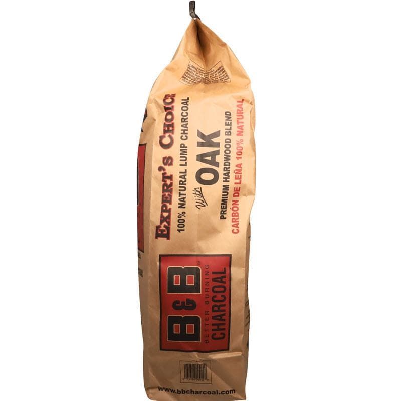 B&B Oak Premium Hardwood Lump Charcoal 20lb side of bag