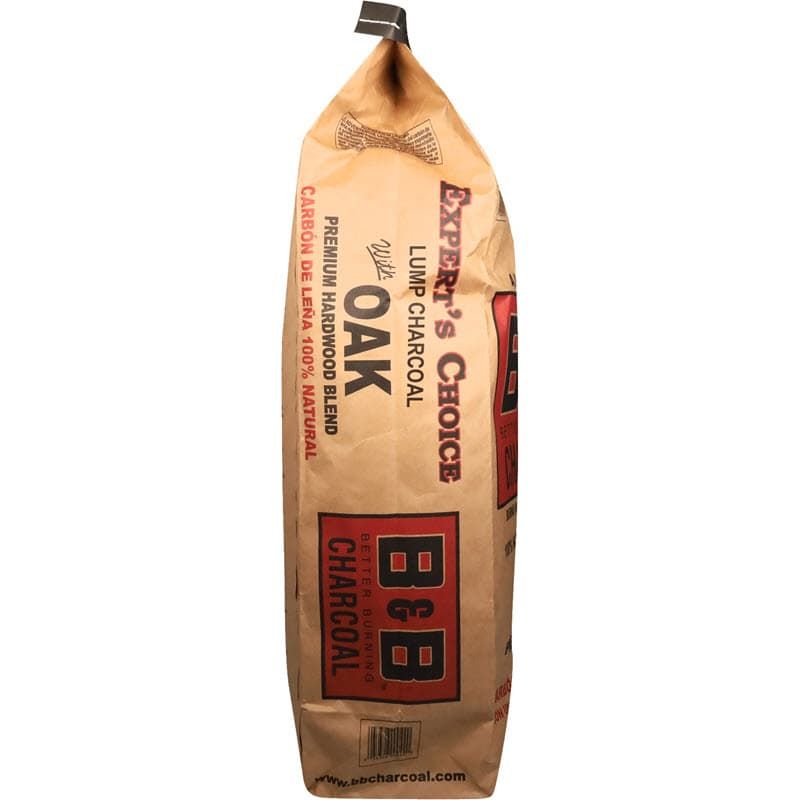 B&B Oak Premium Hardwood Lump Charcoal 20lb side of bag