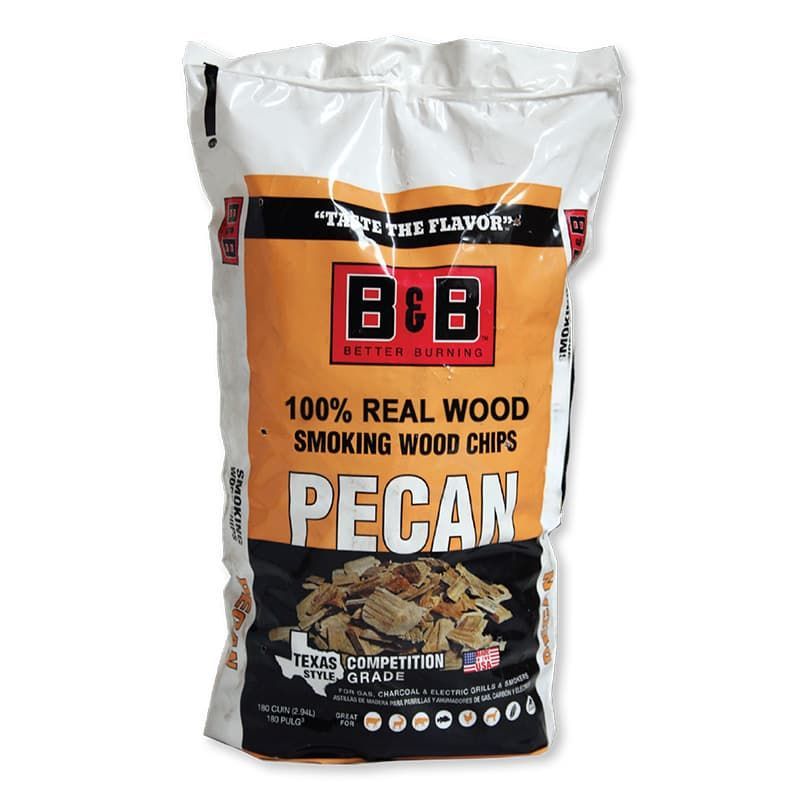 Bag of B&B Pecan Smoking Wood Chips,  pecan wood chips for smoking, pecan chips