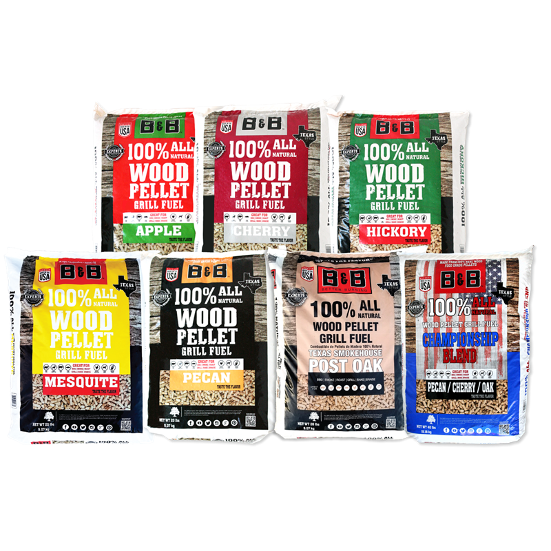 7 Bags of different flavors of B&B Wood Pellets