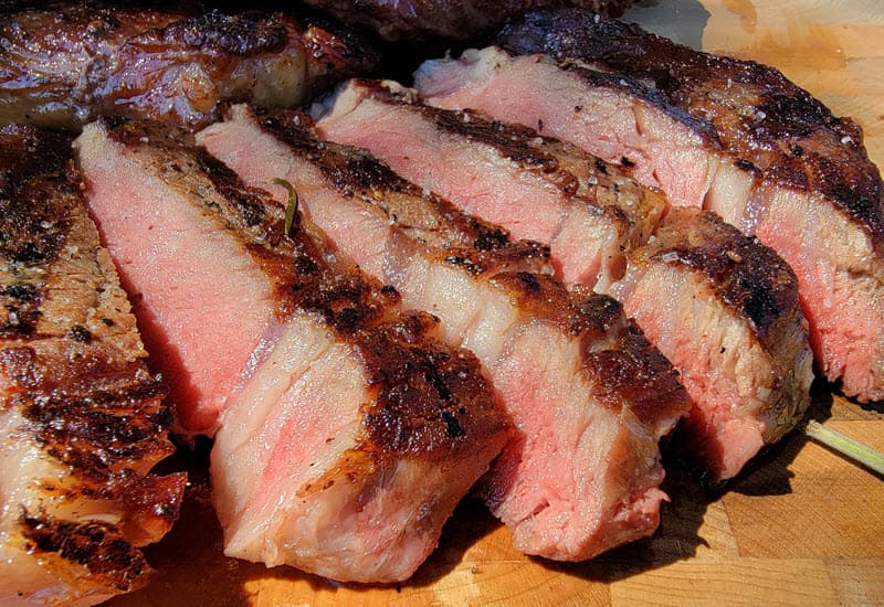 Ribeye steak sliced closeup
