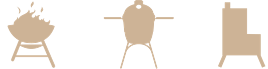 BBQ appliance icons including fire pit, charcoal grill, ceramic grill, smoker, and pellet grill