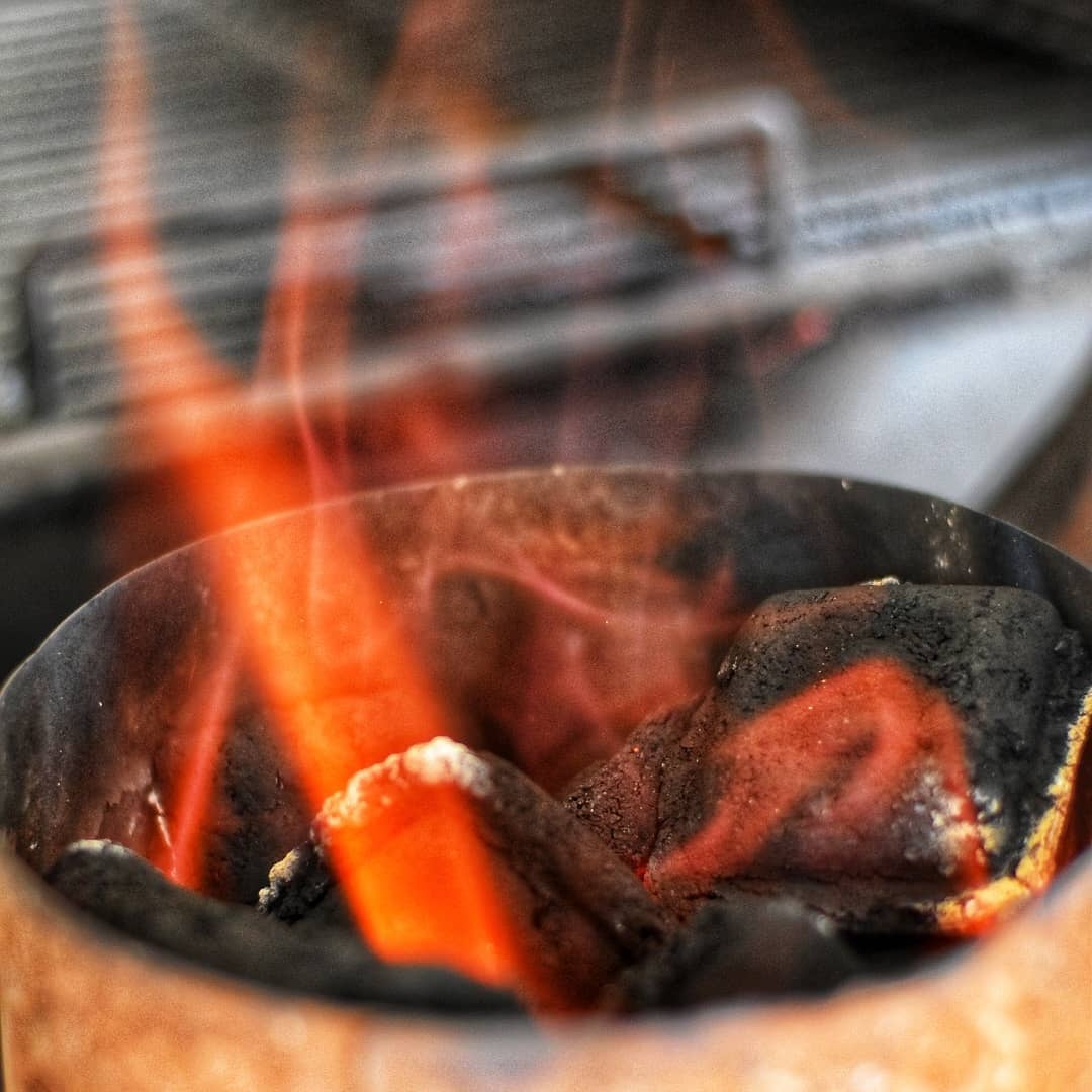 closeup of B&B Competition Briquets burning, from B&B manufacturer of charcoal