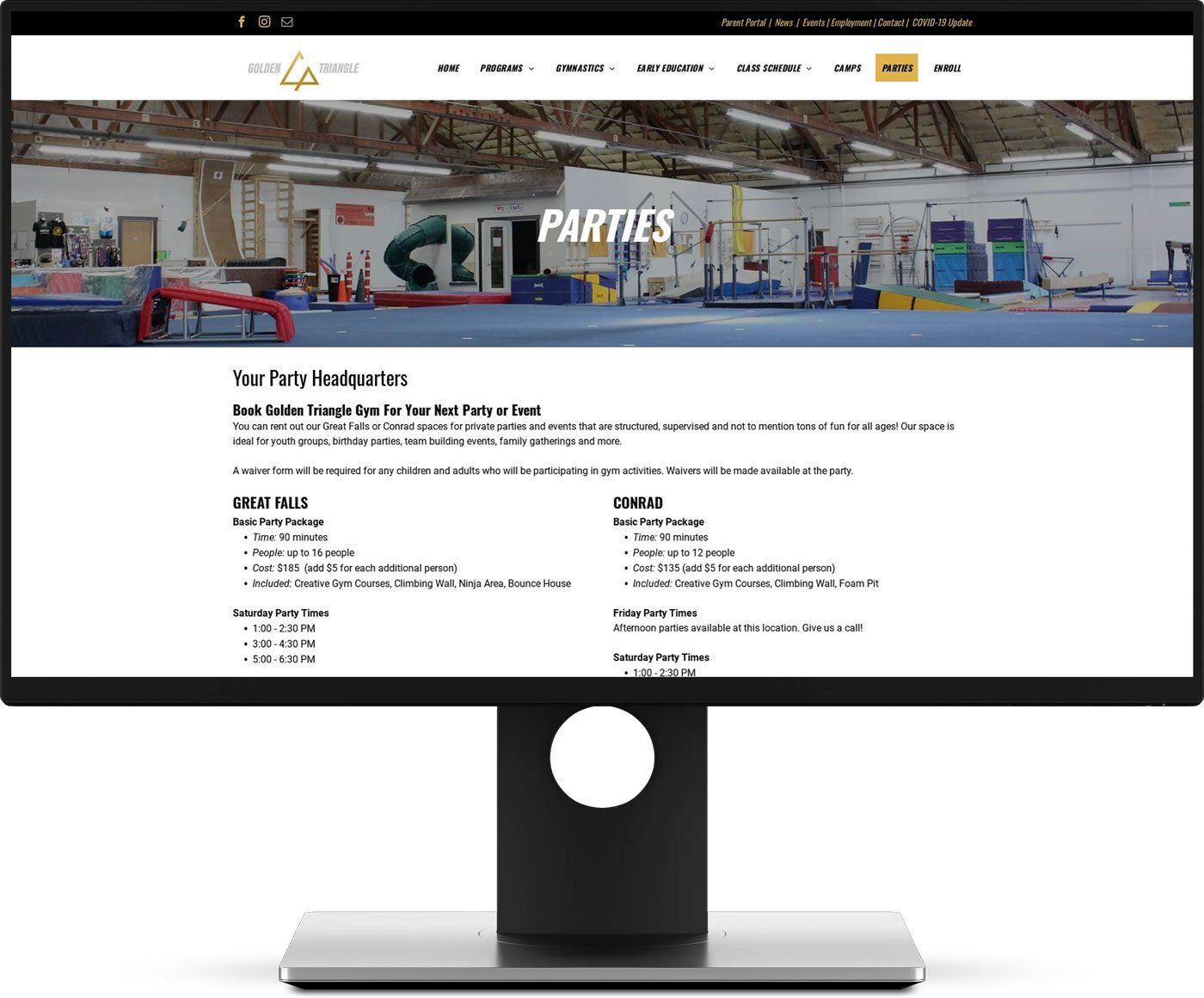 Golden Triangle Gym Website Design Mockup