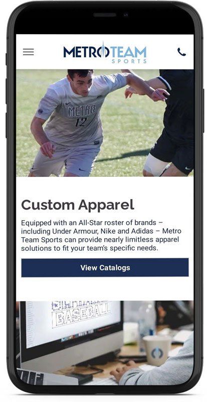 Metro Team Sports Website Design Mobile Mockup