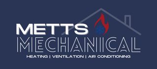 A logo for metts mechanical heating ventilation and air conditioning