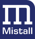 A blue and white logo for a company called mistall