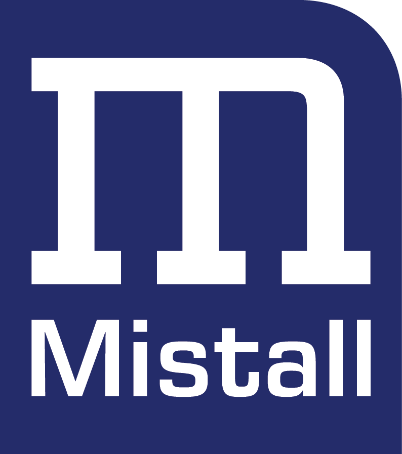 A blue and white logo for a company called mistalli