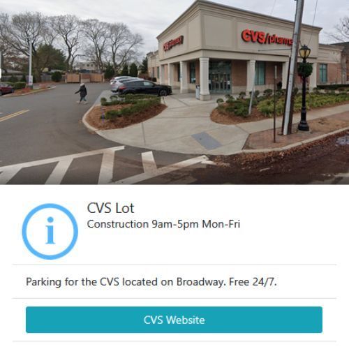 A cvs lot is located on broadway and is open 24/7