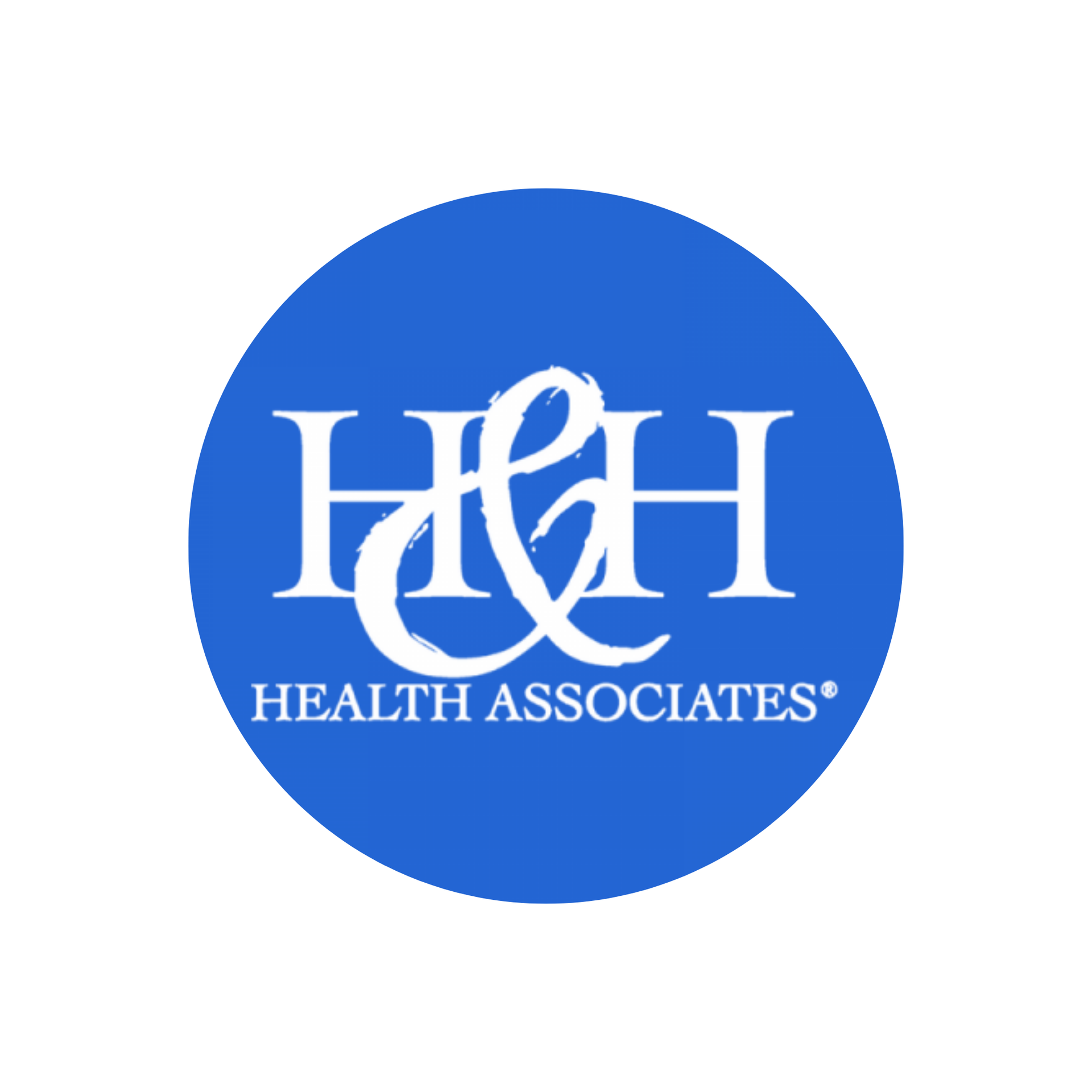 A blue circle with the health associates logo on it