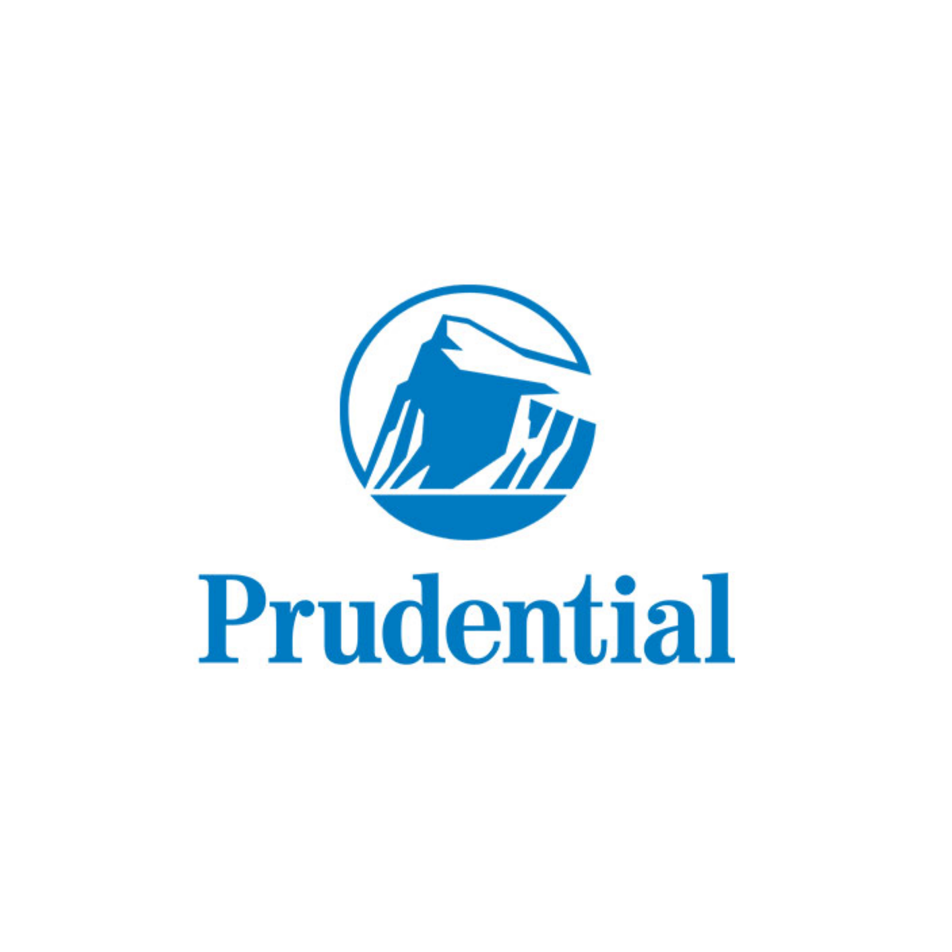 A blue logo for prudential with a mountain in the middle