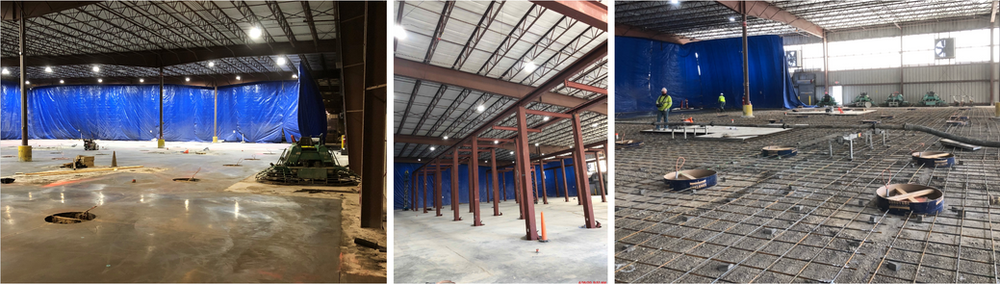 A collage of three pictures of a building under construction.