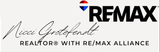 RE/MAX logo: Black text with a red, white, and blue design.