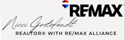 RE/MAX logo: Black text with a red, white, and blue design.