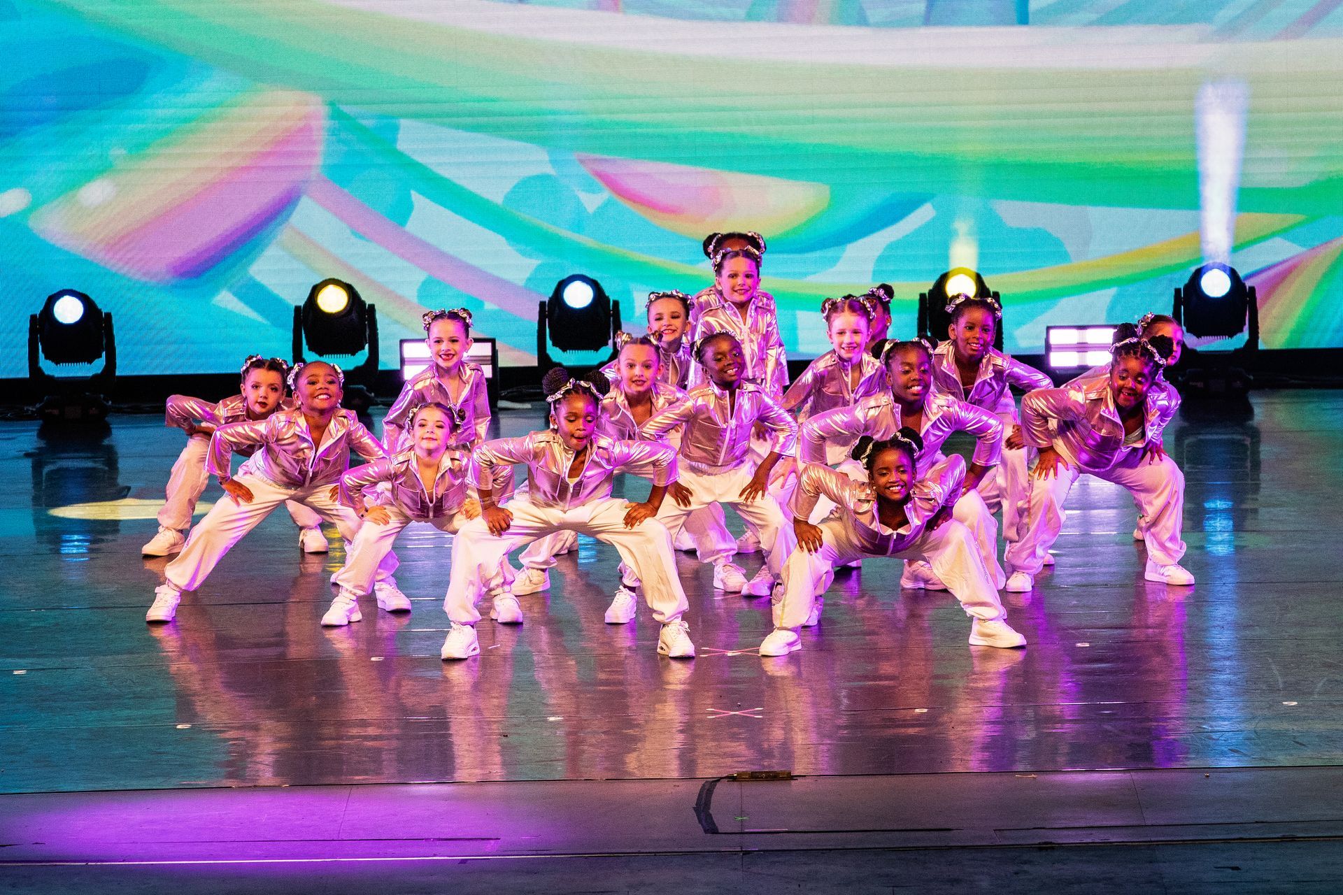 Sparkly pink costumes at the 2025 dance showcase