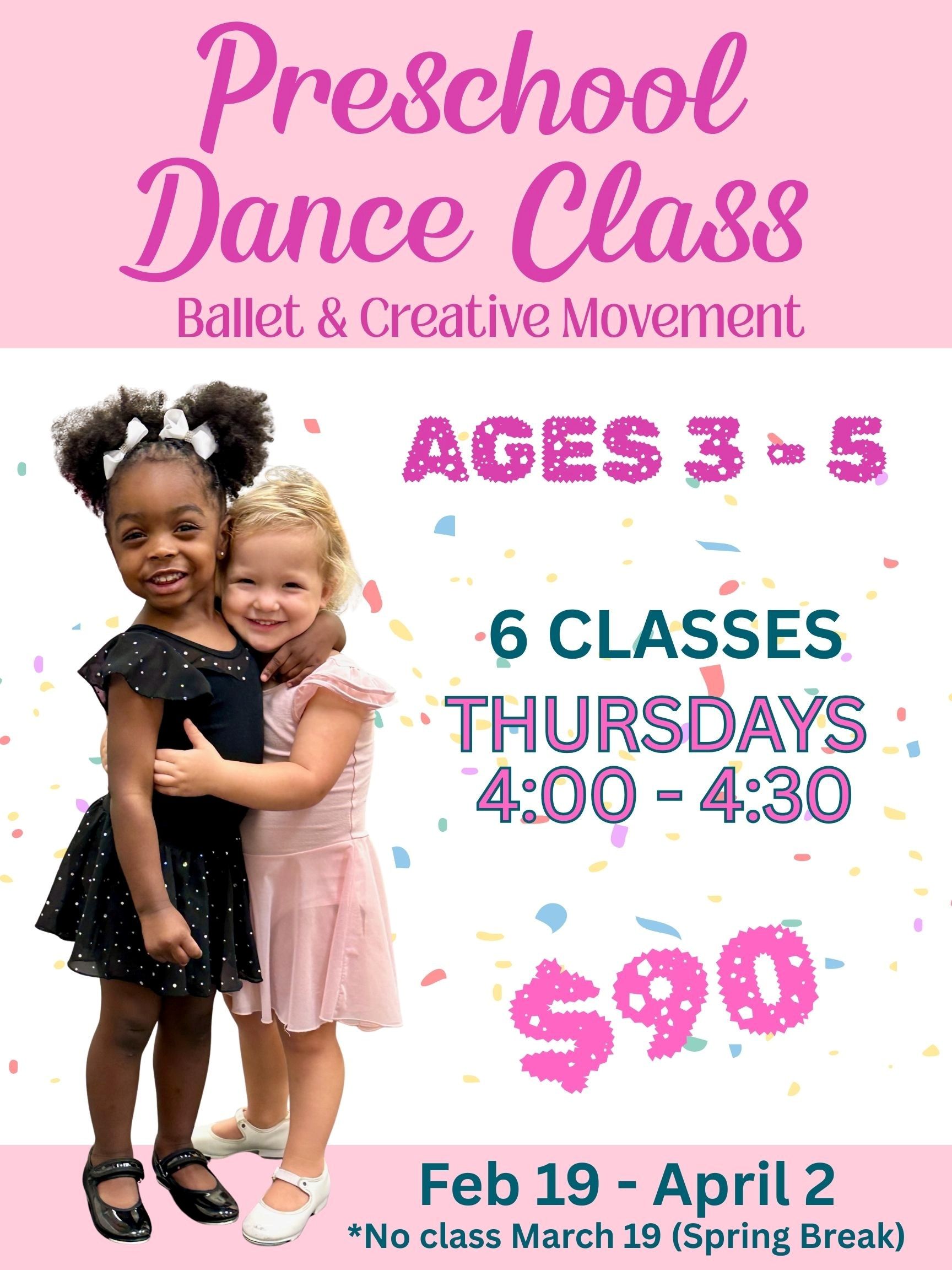 6 week Preschool Dance class for ages 3 - 5 teaching ballet and creative movement in Huntsville AL