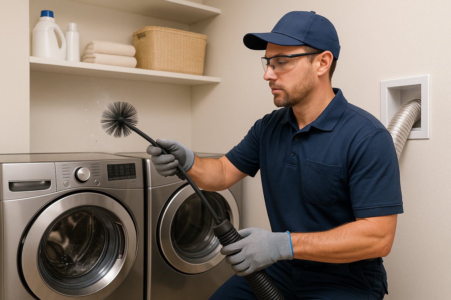 Technician cleaning dryer vent