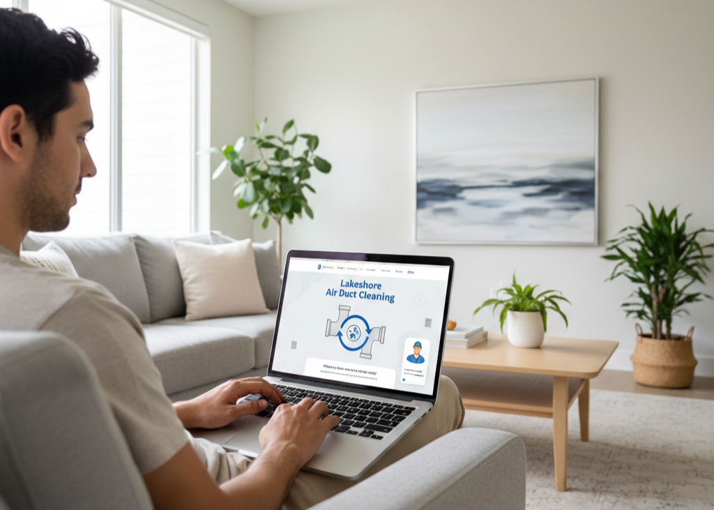 Man on a couch researching