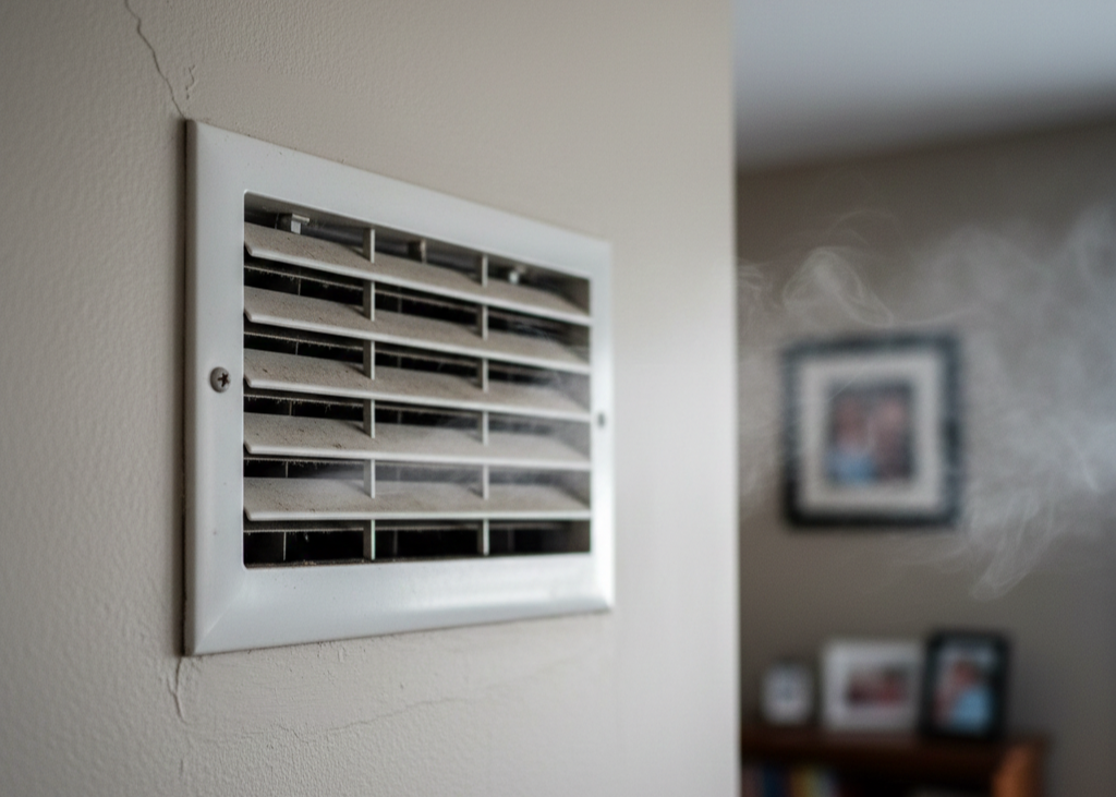 Dirty AC vent causing a musty smell in a home
