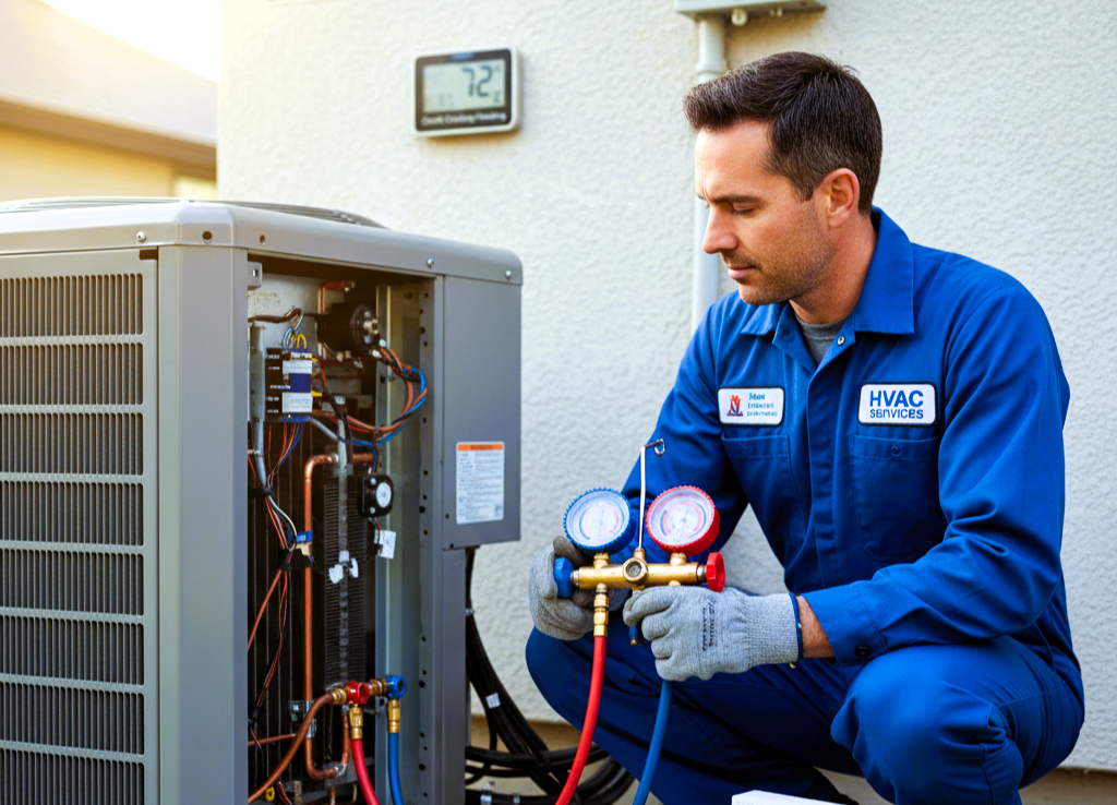 HVAC technician checking AC unit