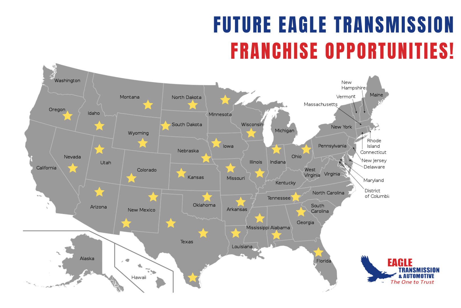 Map of Franchises across United States | Eagle Transmission & Auto Repair