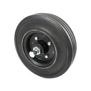 A Black Rubber Wheel With a Metal Rim on a White Background — Wingham Farm Machinery in Wingham, NSW