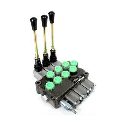 A Hydraulic Valve With Three Handles and Green Caps on a White Background — Wingham Farm Machinery in Wingham, NSW
