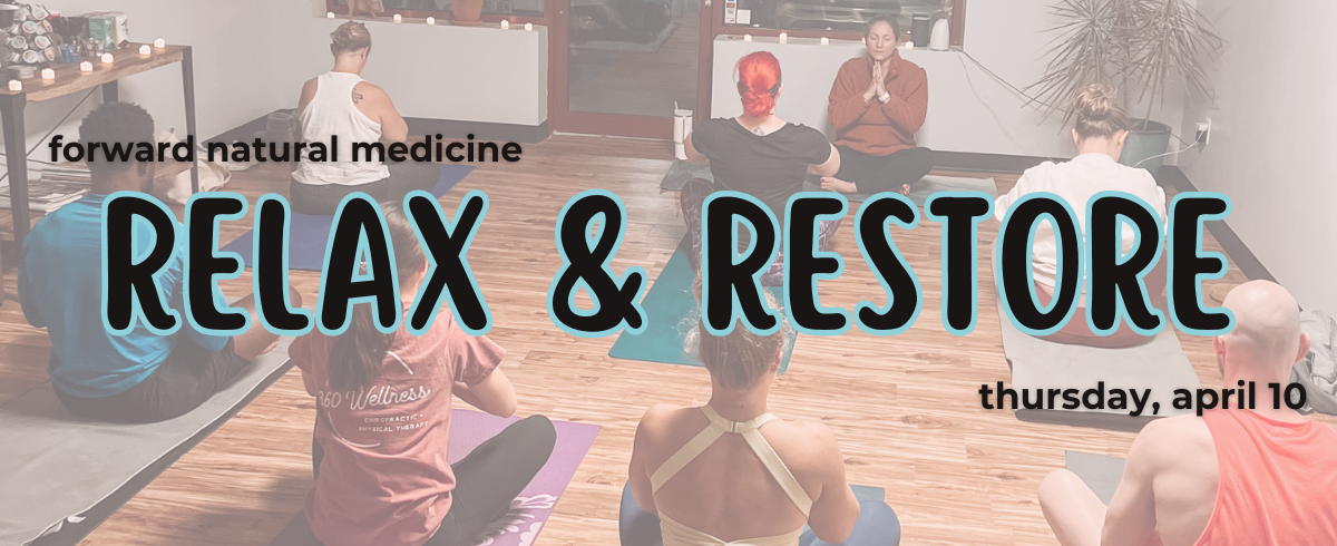 Relax and restore event banner for April 10 at 6:00 PM